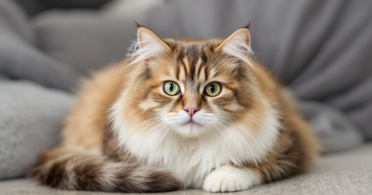 Overweight indoor cat resting on a couch next to an attentive owner, illustrating feline obesity risk