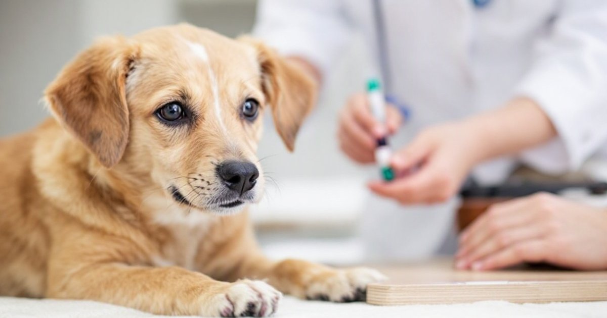 Veterinarian drawing blood from a dog to check heartworm disease severity with routine bloodwork