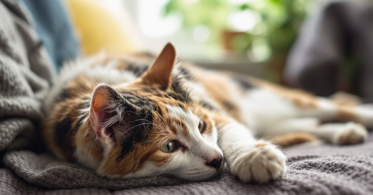 Happy indoor cat lounging safely at home, illustrating lower Toxoplasma risk for indoor pets