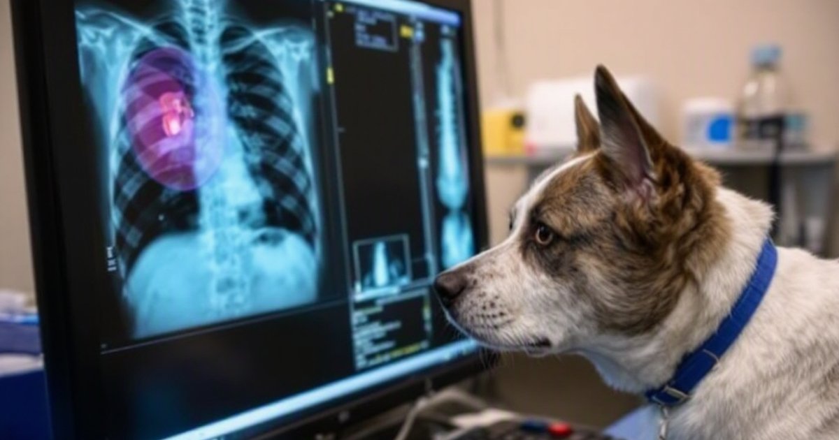 Veterinarian reviewing a chest X-ray of a dog or cat in an emergency clinic setting