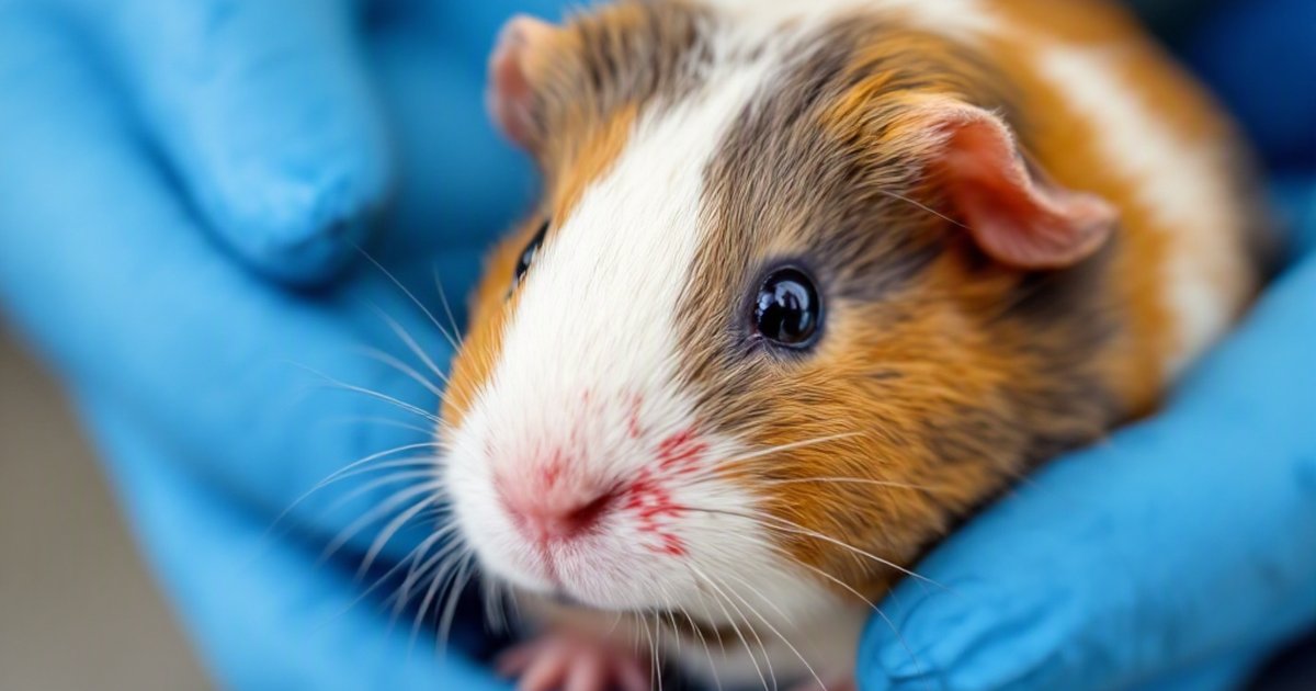 Female guinea pig resting beside a veterinary imaging machine, illustrating reproductive health screening