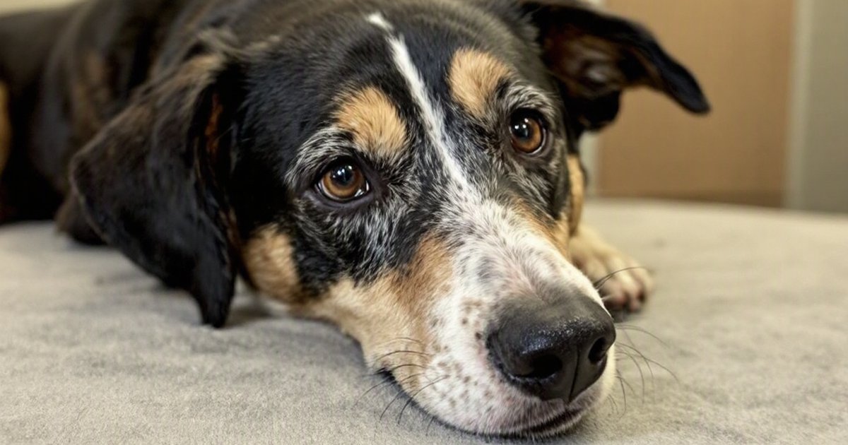 Dog recovering comfortably after minimally invasive disc surgery, walking pain-free with veterinarian