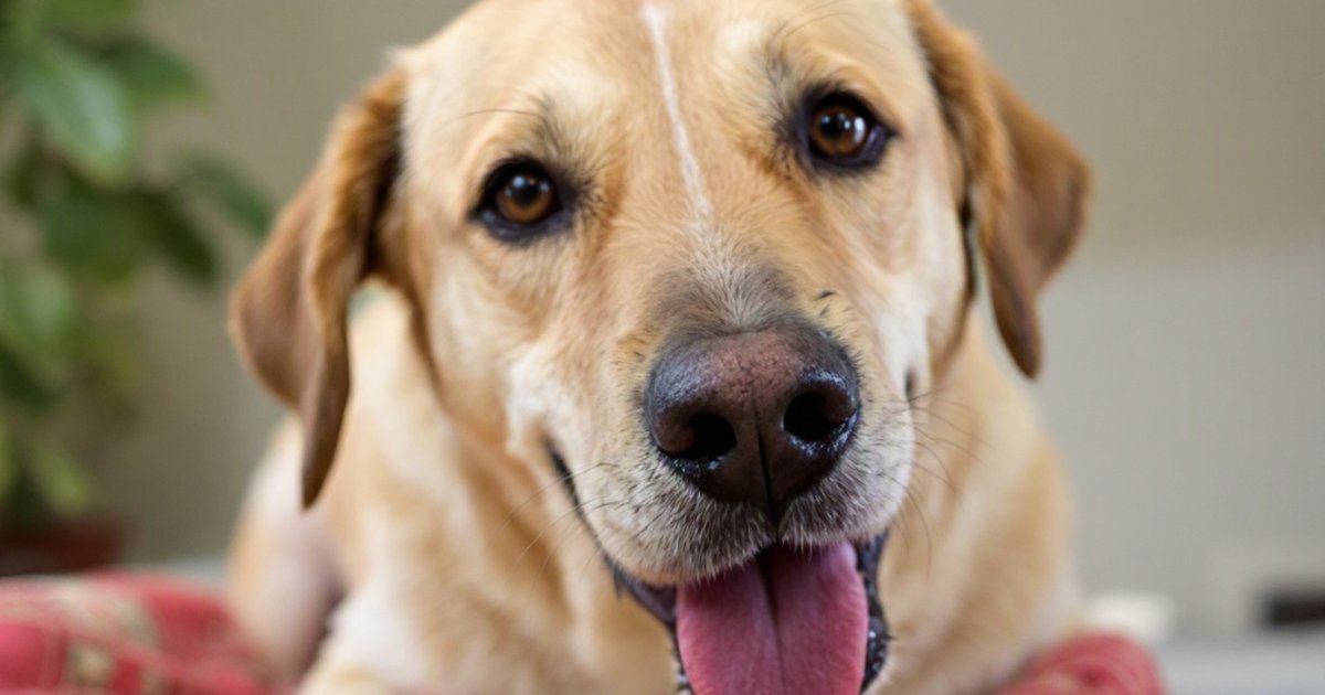 Dog with chronic digestive issues resting near a bowl of therapeutic diet food, vet clinic background