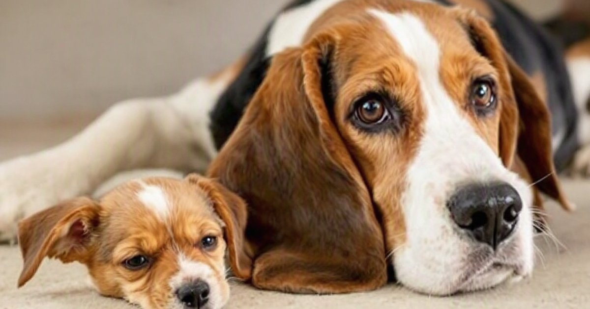 Beagle puppy at a veterinary examination, illustrating potential hereditary hydrocephalus risk in the breed