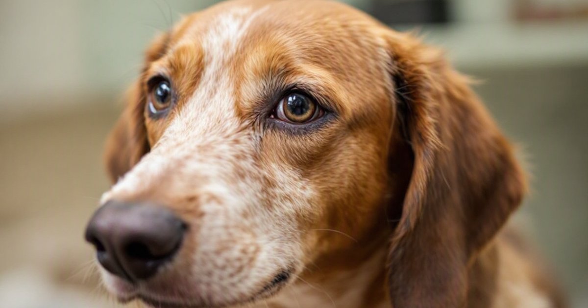 Close-up of a veterinarian gently examining a dog's ear canal for infection and inflammation