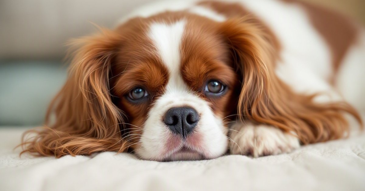 Cavalier King Charles Spaniel resting, illustrating sleep disturbances linked to neurologic signs