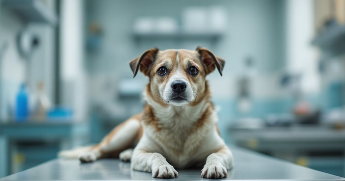 Veterinarian examining a dog for mammary tumors, illustrating canine mammary cancer detection and research