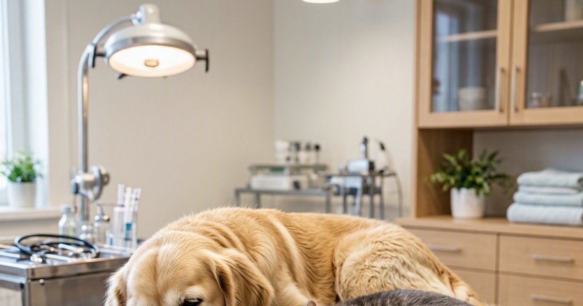 A dog and cat resting side by side at a veterinary clinic, representing kidney disease treatment research